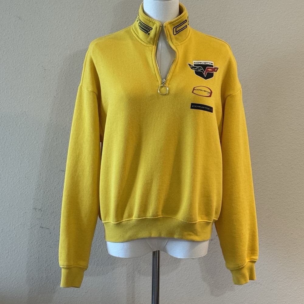 GM Corvette C6 Womens S Yellow 1/4 Zip Sweatshirt Racing Graphic Pullover